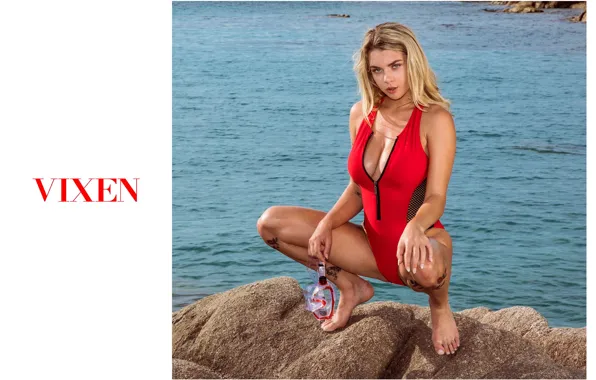 Sexy, ocean, blond, swimsuit, pornstar, outdoor, tattoed, vixen