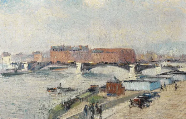 Мост, река, дома, картина, городской пейзаж, Гюстав Луазо, Gustave Loiseau, The Docks. The Bridge of …