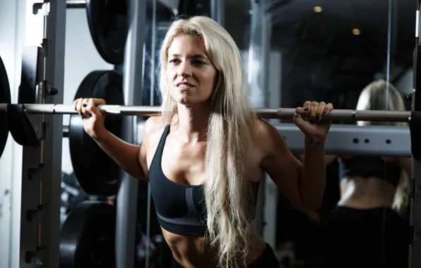 Картинка woman, blonde, fitness, weight lifting, weight bar