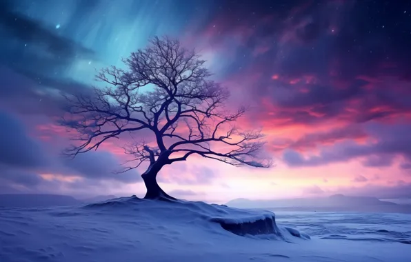 Картинка trees, winter, snow, AI art