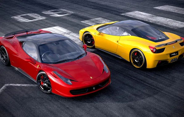 Картинка Ferrari, red, 458, yellow, Italia