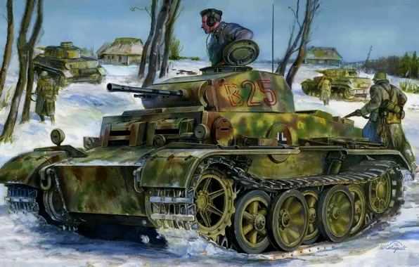 Снег, Танк, Лёгкий танк, Танкист, Pz.Kpfw II .Ausf.J