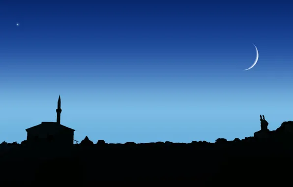 Небо, ночь, луна, звезда, мечеть