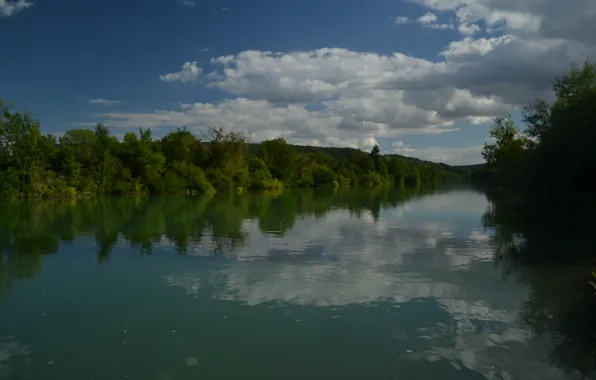 Картинка Франция, Природа, Облака, Озеро, Деревья, Nature, Clouds, France