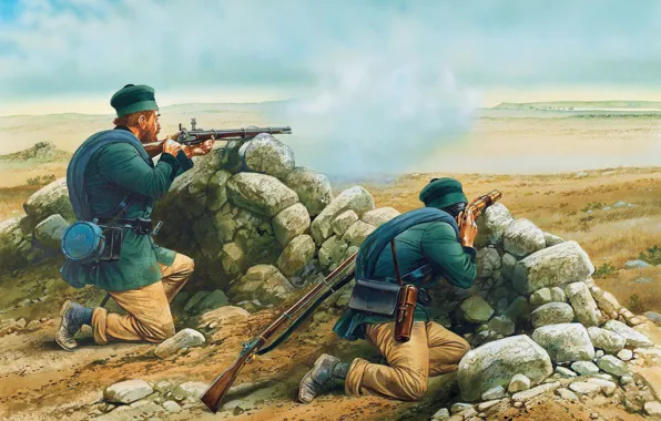 Арт, художник, солдаты, снайпер, наблюдает, рядом, вооружен, позицию