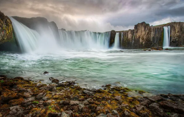 Река, скалы, водопад, Исландия, Iceland