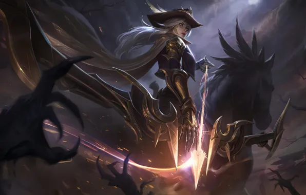 Картинка взгляд, девушка, шляпа, League of Legends, Diana, Лига Легенд