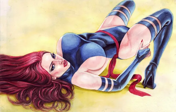 Взгляд, поза, фантастика, рисунок, Marvel, ледит, Psylocke, Elizabeth Braddock