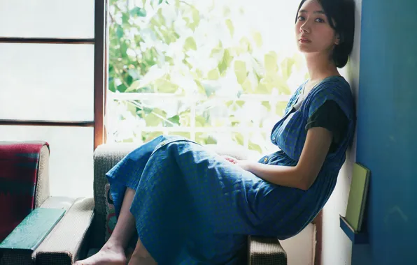 Beautiful, Asian, Model, Woman, Sofa, Pretty, Window, Japanese