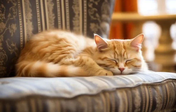 Кошка, кот, поза, уют, котенок, диван, сон, пушистый