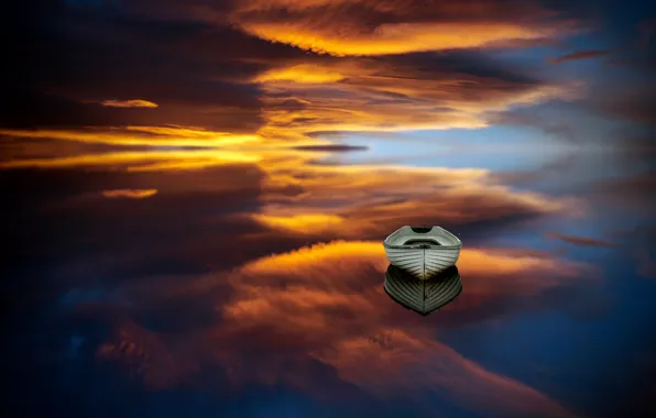 Картинка небо, вода, облака, свет, закат, тучи, отражение, рендеринг