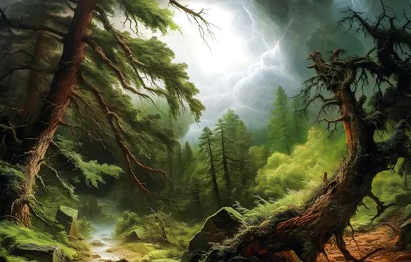 Пейзаж, природа, вид, живопись, цифровая живопись, цифровое искусство, ИИ-арт, нейросеть