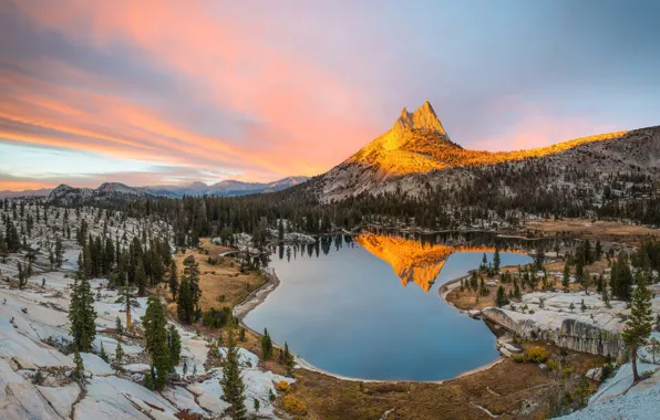 Картинка горы, вечер, Калифорния, США, Йосемити, национальный парк, штат, соборное озеро