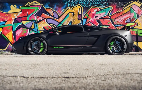 Картинка Lamborghini, gallardo, Superleggera, Green, Lambo, Black, Graffiti