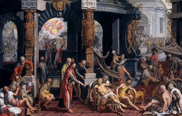 Масло, картина, мифология, Питер Артсен, Pieter Aertsen, 1575, Исцеление хромого