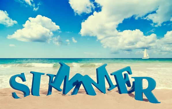Песок, море, пляж, лето, небо, облака, природа