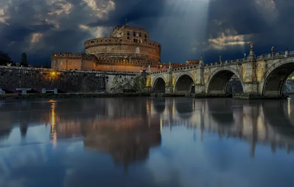 Картинка мост, город, река, Рим, Италия, мавзолей, Тибр, Castel Sant'Angelo