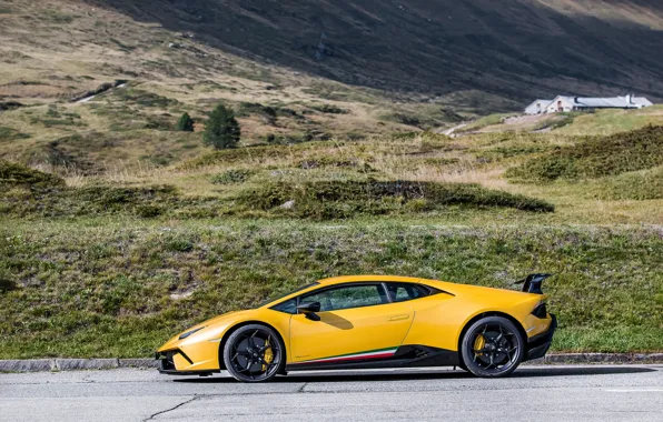 Lamborghini, side, yellow, view, performante, huracan