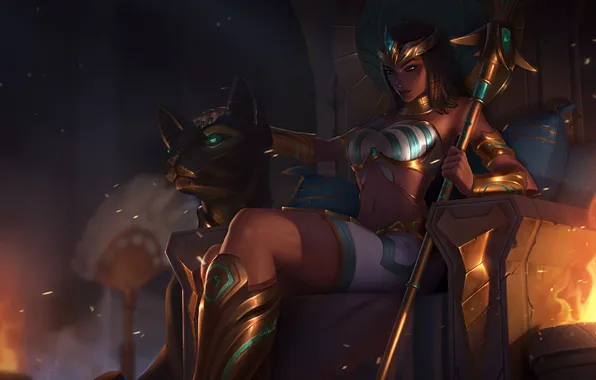 Fire, fantasy, game, cat, art, League of Legends, artwork, princess
