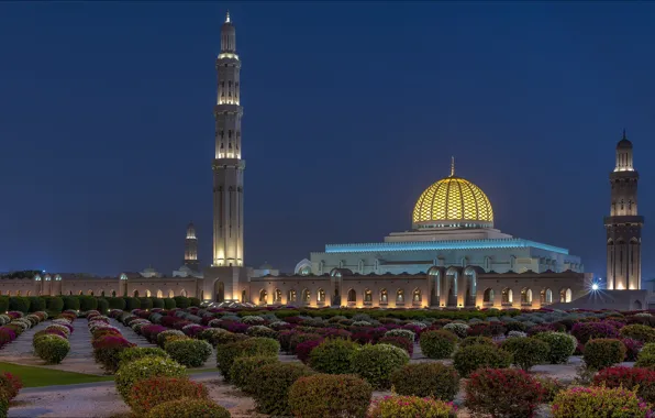 Ночь, city, Night, столица, building, Oman, Оман, Маскат