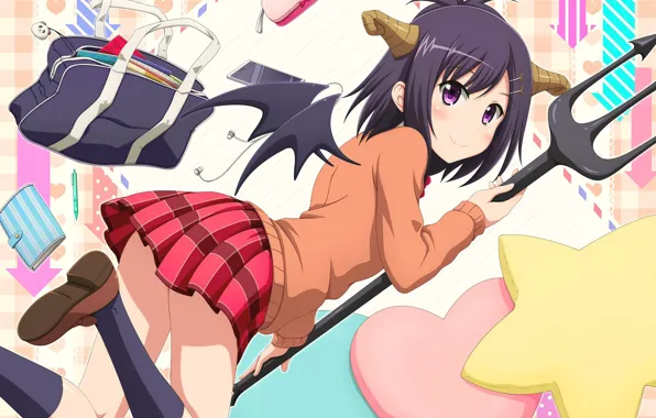 Demon, girl, devil, weapon, anime, wings, japanese, Gabriel