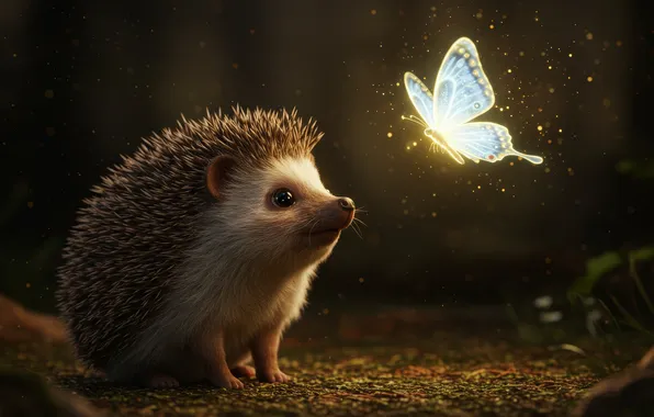 Картинка hedgehog, moth, AI art