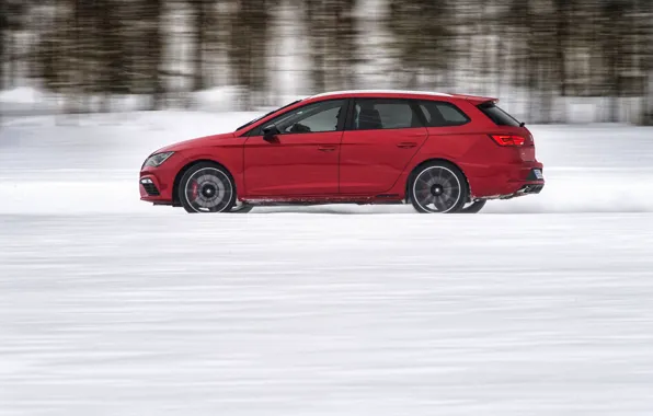 Картинка снег, красный, профиль, универсал, Seat, 2017, Leon Cupra ST