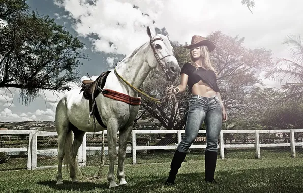 Картинка девушка, фон, конь, Kelly Amorim