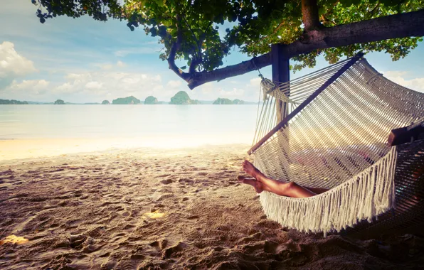 Sand, hammock, resting, relaxing