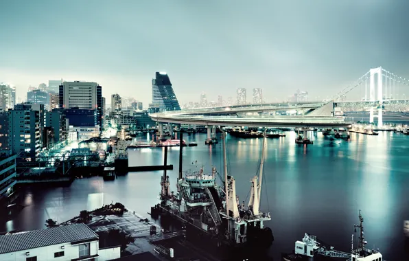 Картинка Япония, Токио, Tokyo, Rainbow Bridge, радужный мост