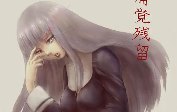 Картинка девушка, слезы, Kara no Kyoukai, сад грешников, иероглифы остаточная боль, Asagami Fujino