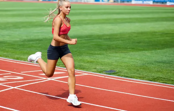 Girl, shorts, sports, sneakers, running
