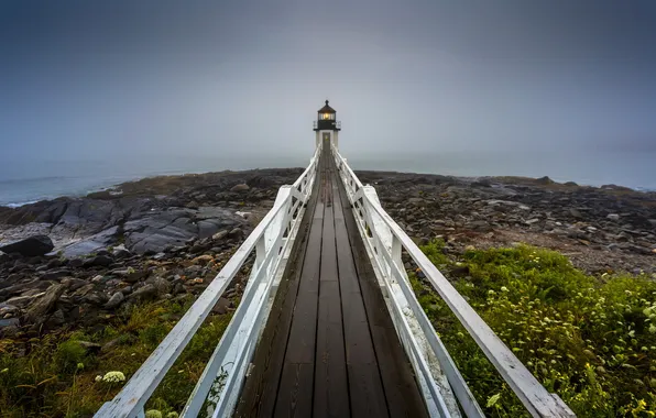 Beach, coast, fog, Marshall Point Lighthouse