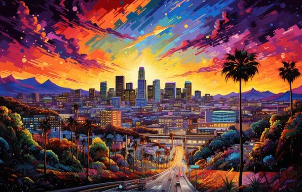 City, colors, skyscrapers