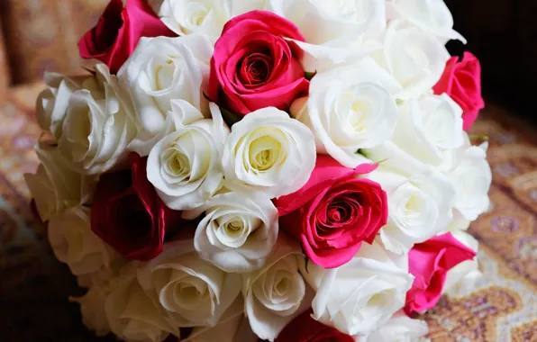 Картинка цветы, розы, букет, розовые, белые