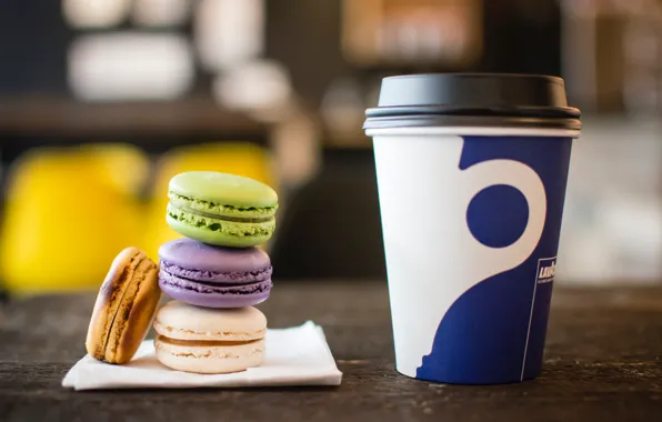 Кофе, десерт, выпечка, macaron, макаруны, миндальное печенье