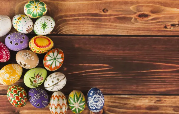 Картинка colorful, Пасха, wood, spring, Easter, eggs, decoration, Happy