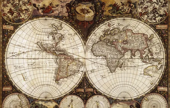 Путешествия, карта мира, география, 1665-й год, Фредерик де Вит