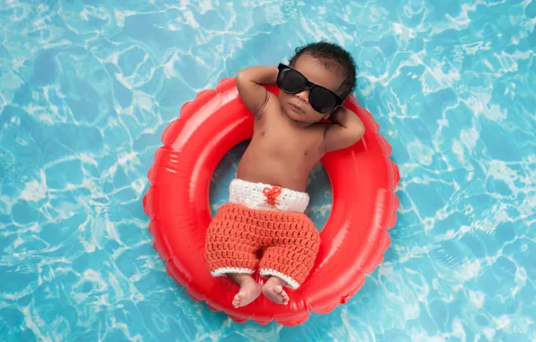 Pool, style, child, baby, pose, sunglasses