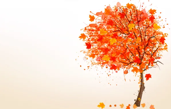 Картинка осень, листья, дерево, рисунок