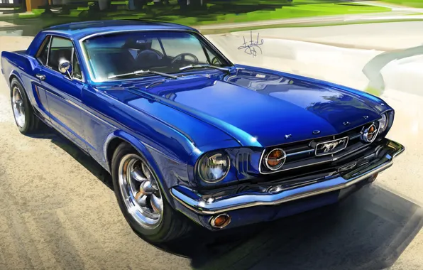 Mustang, Ford, Авто, Рисунок, Синий, Машина, Форд, Ford Mustang