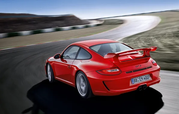 Картинка дорога, авто, движение, скорость, трасса, поворот, Porsche 911 GT3