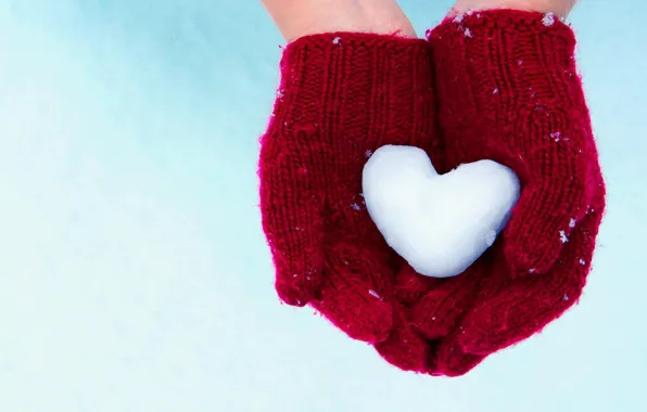 Картинка снег, сердце, руки, перчатки