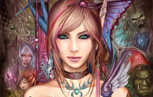 Картинка девушка, эльфы, World of Warcraft, орк, персонажи, Fan art