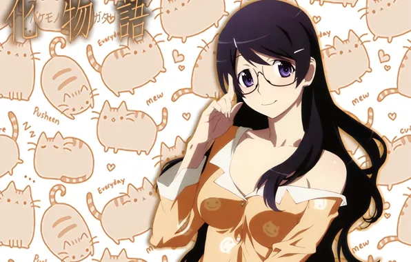 Девушка, аниме, арт, Котики, Bakemonogatari