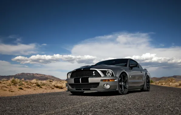 Небо, облака, Mustang, Ford, Shelby, GT500, мустанг, серебристый