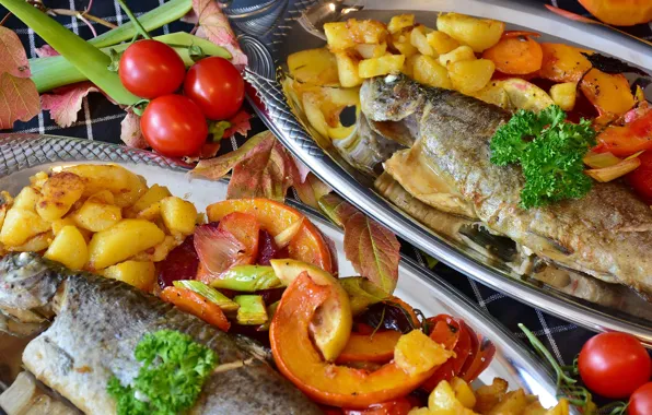 Рыба, Тыква, Свекла, Жареные, Форель, Фрай Овощи