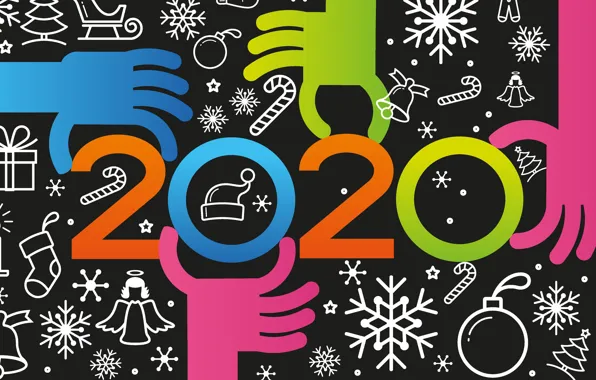 Картинка снежинки, руки, цифры, Новый год, Christmas, New Year, декор, 2020