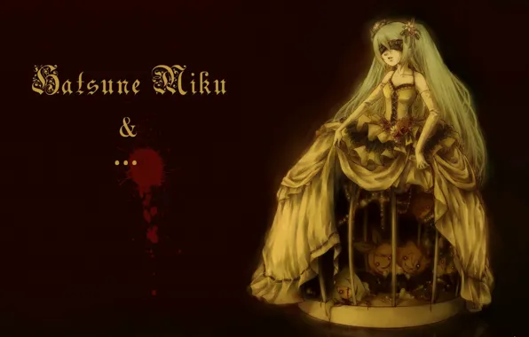 Кровь, куклы, клетка, корсет, vocaloid, Hatsune Miku, Kagamine Rin, повязка на глаза
