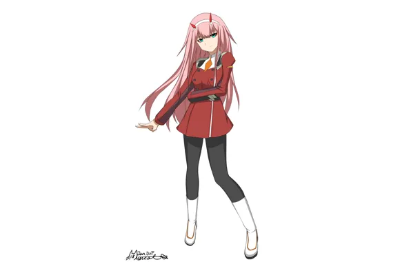 Девушка, поза, белый фон, 002, Darling In The Frankxx, Милый во Франксе, Zero Two